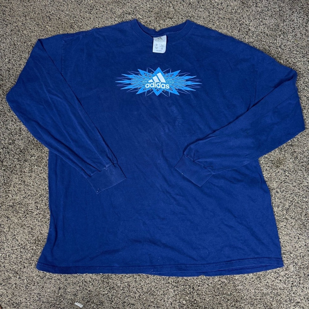 Vintage Adidas Originals 90s Blue Long‎ Sleeve T-Shirt 2XL